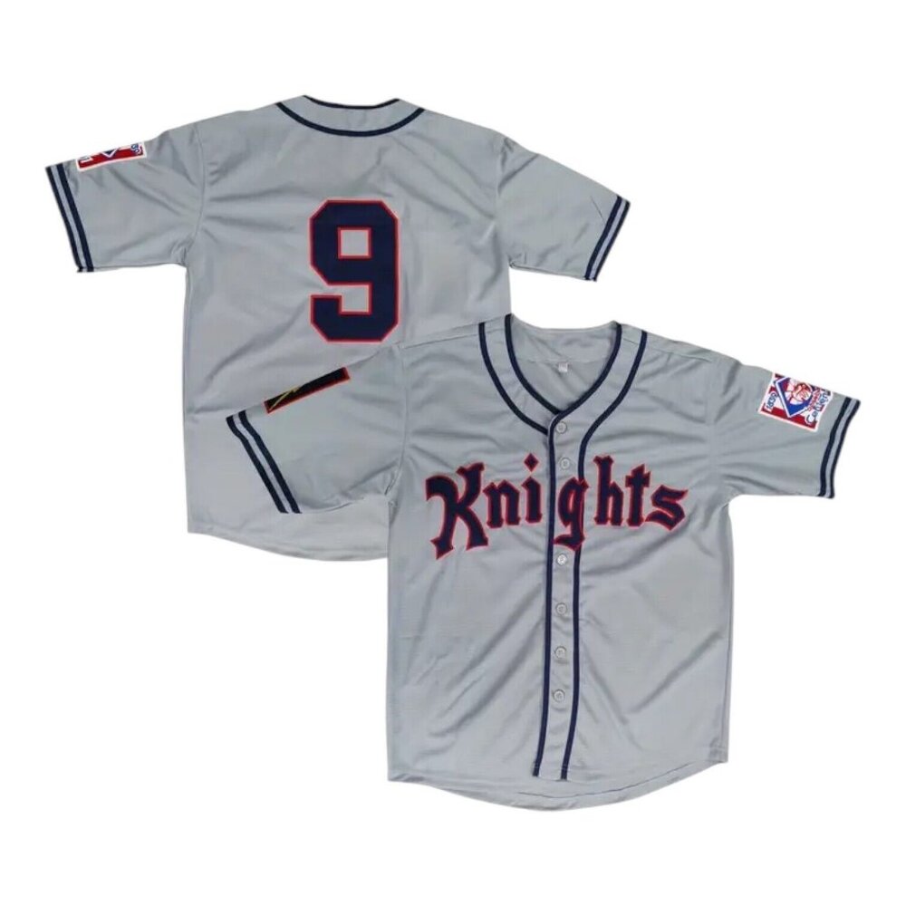 New York Knights Roy Hobbs #9 Baseball Jersey Stitched Gray
